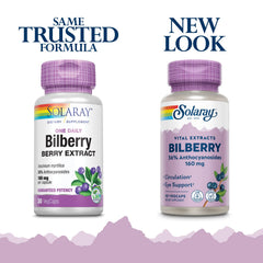 SOLARAY Bilberry capsules close-up with standardized anthocyanosides.