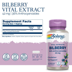 SOLARAY Bilberry Extract packaging showcases vegan formula and capsules