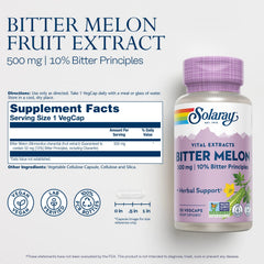 SOLARAY Bitter Melon capsules close-up highlights vegan capsules for daily use.