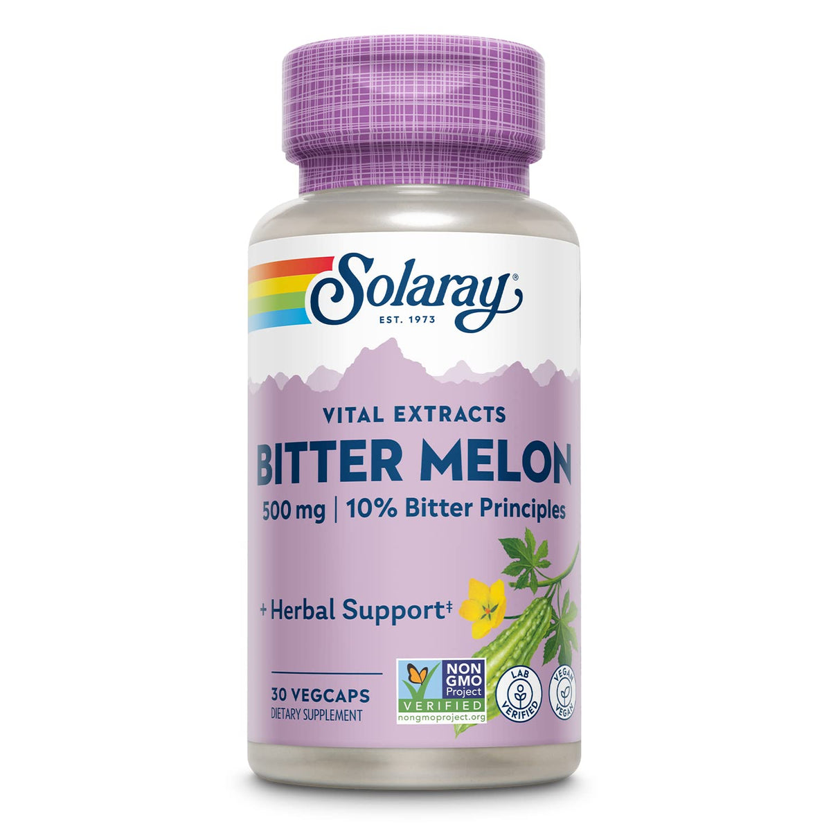 SOLARAY Bitter Melon extract bottle emphasizes standardized 50 mg bitter principles.