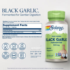 Close-up of Solaray Black Garlic bottle side view showing capsule packaging.