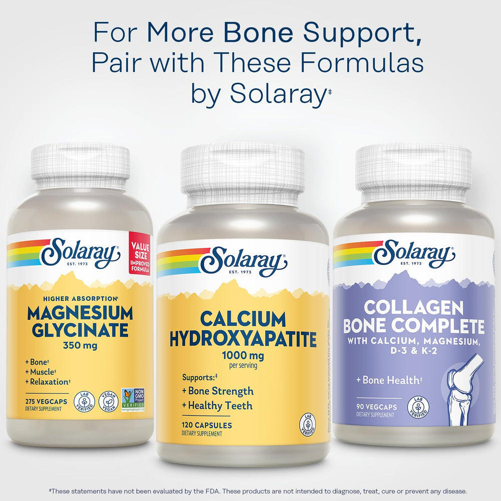 SOLARAY bottle with capsules communicates convenient daily calcium intake.