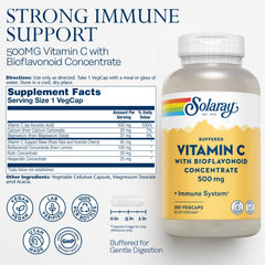SOLARAY Vitamin C label featuring bioflavonoids and acerola for antioxidant support.