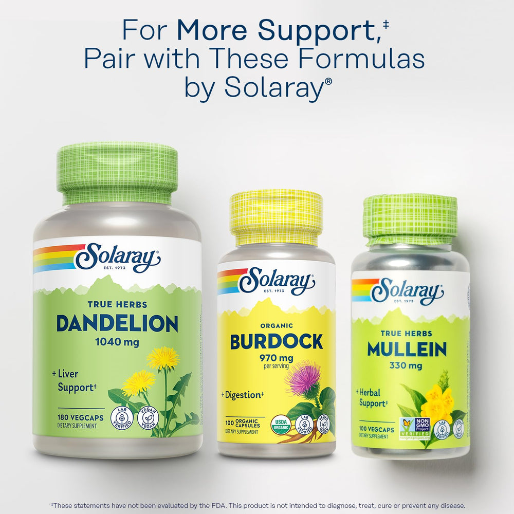 SOLARAY Burdock Root daily-use bottle makes supplements part of routine.