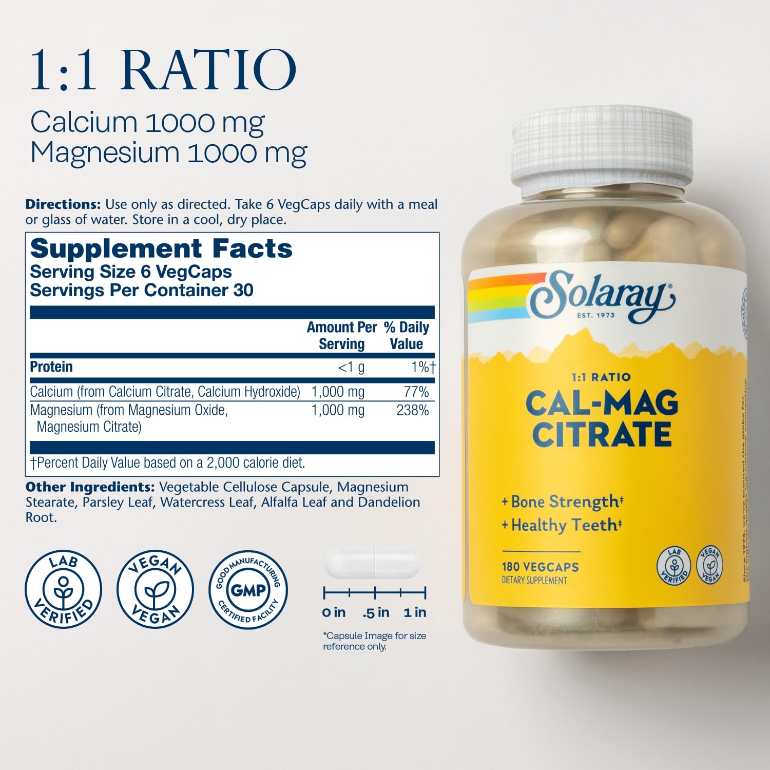 Solaray Cal Mag Citrate label highlights chelated citrate for absorption