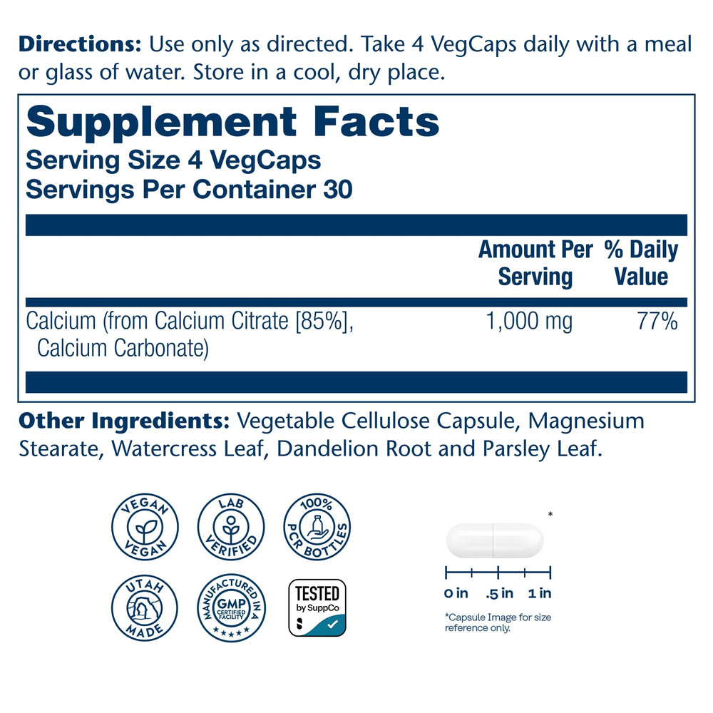 SOLARAY calcio citrato 1000mg cápsulas para digestión suave