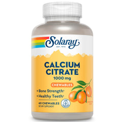 SOLARAY calcium citrate 1000 mg bottle with orange chews for bone support.