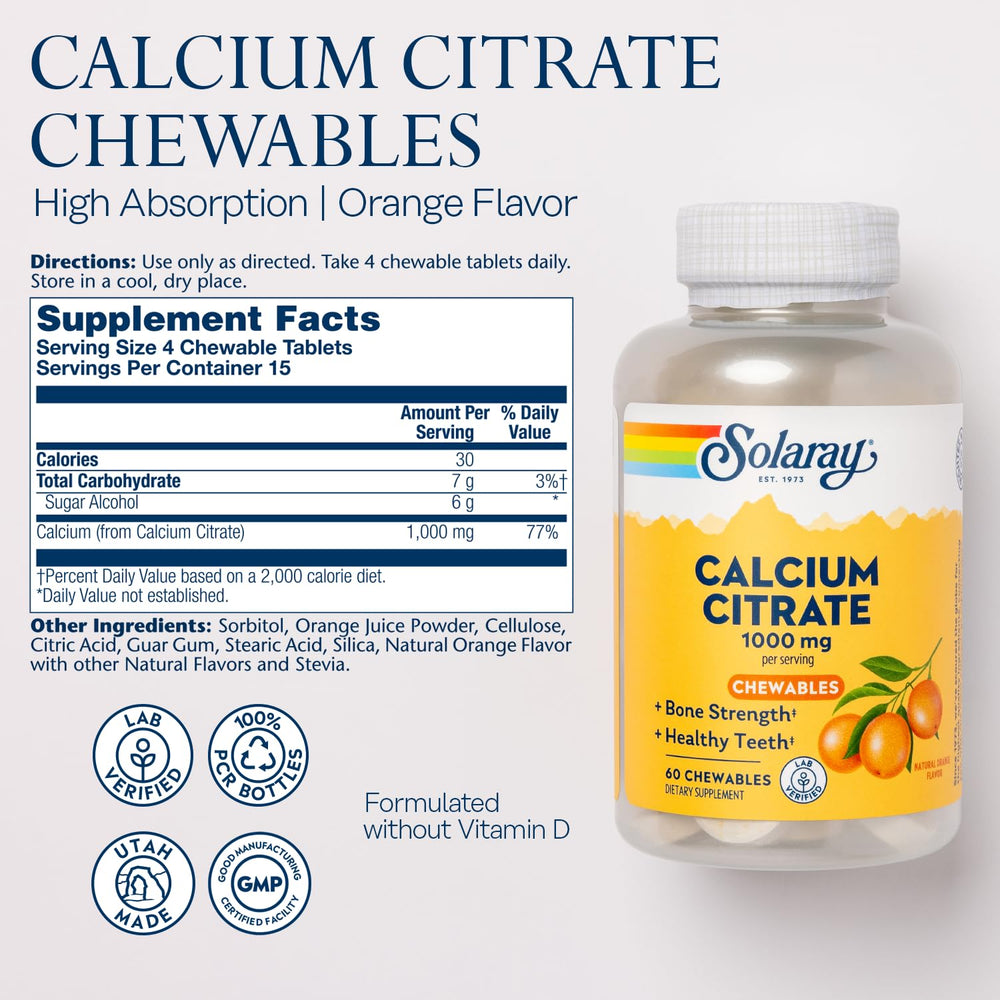 SOLARAY calcium citrate 1000 mg chews, ready for easy daily intake.