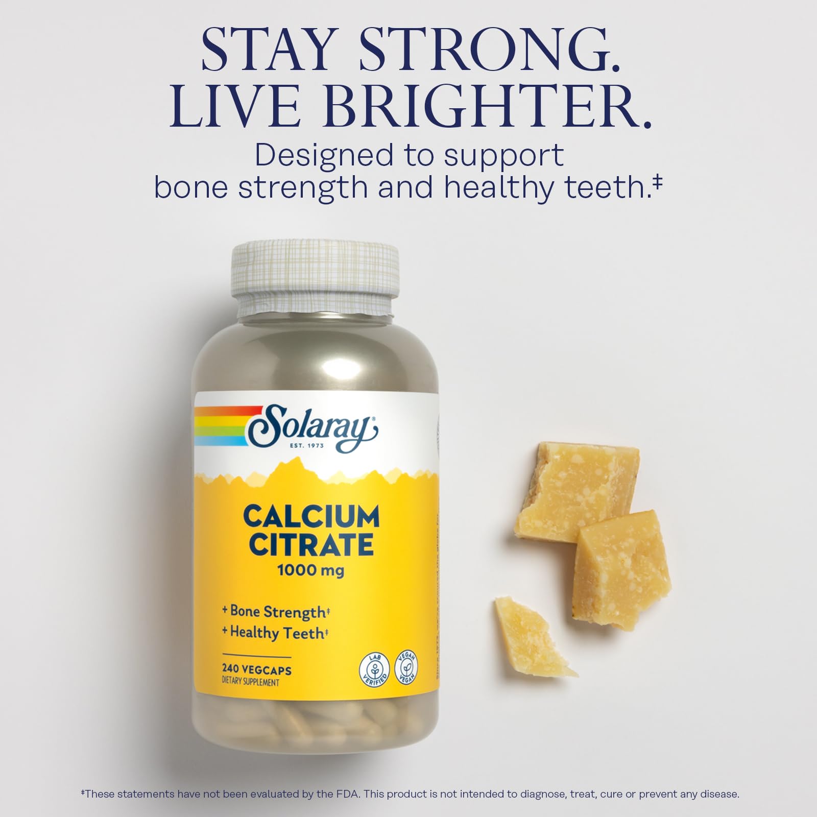 Label detail emphasizes chelated calcium with citric acid for better bioavailability.