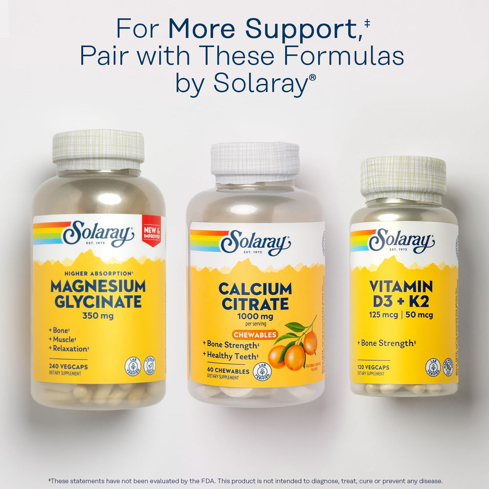 SOLARAY bottle pictured with water for easy consumption.