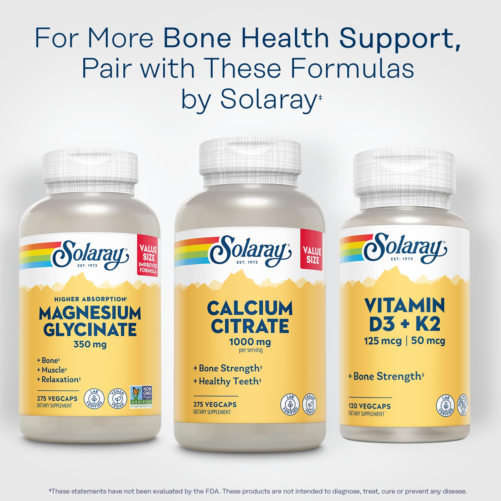 SOLARAY Calcium Citrate GMP-certified facility badge emphasizes safety standards
