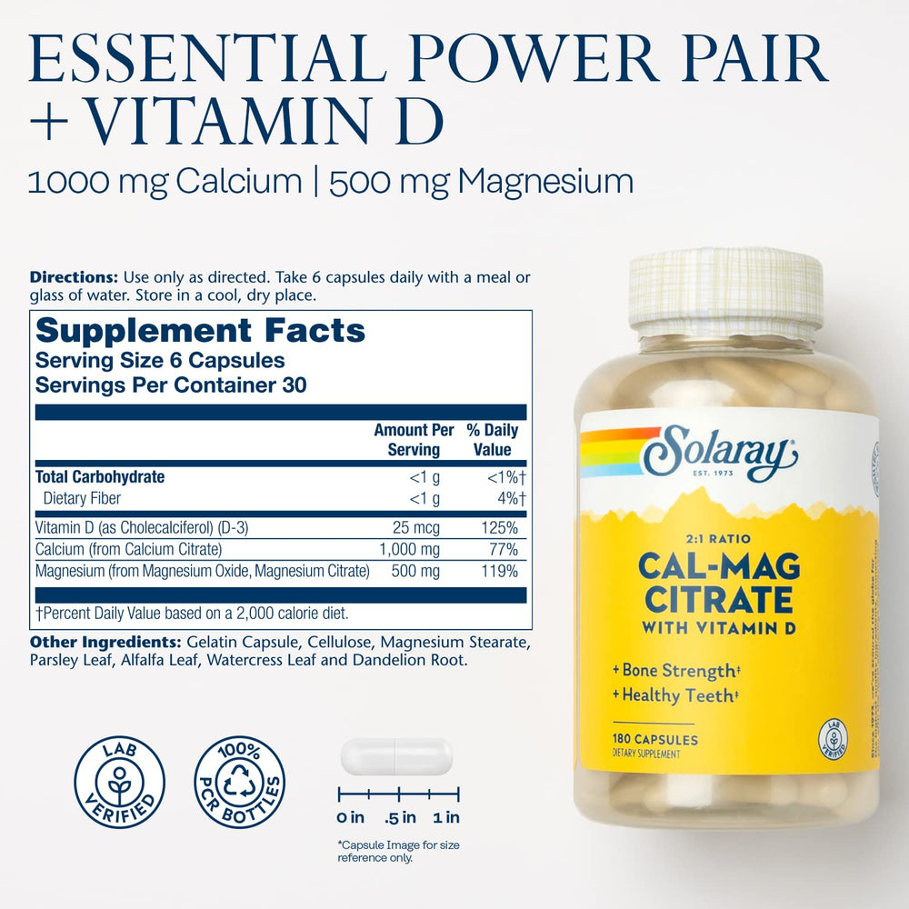 SOLARAY Calcium & Magnesium Citrate capsules ready for daily use