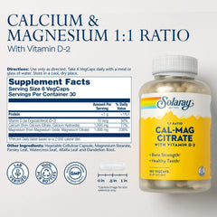 SOLARAY calcium magnesium citrate capsules ready for daily use and muscle support.