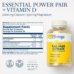 SOLARAY Calcium & Magnesium Citrate capsules ready for daily use