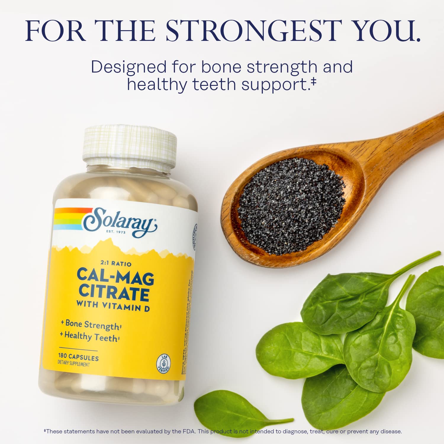 SOLARAY Calcium & Magnesium Citrate with Vitamin D3 label emphasizing mineral utilization