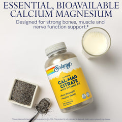 Close-up of the SOLARAY label shows 1000 mg calcium citrate and 500 mg magnesium.