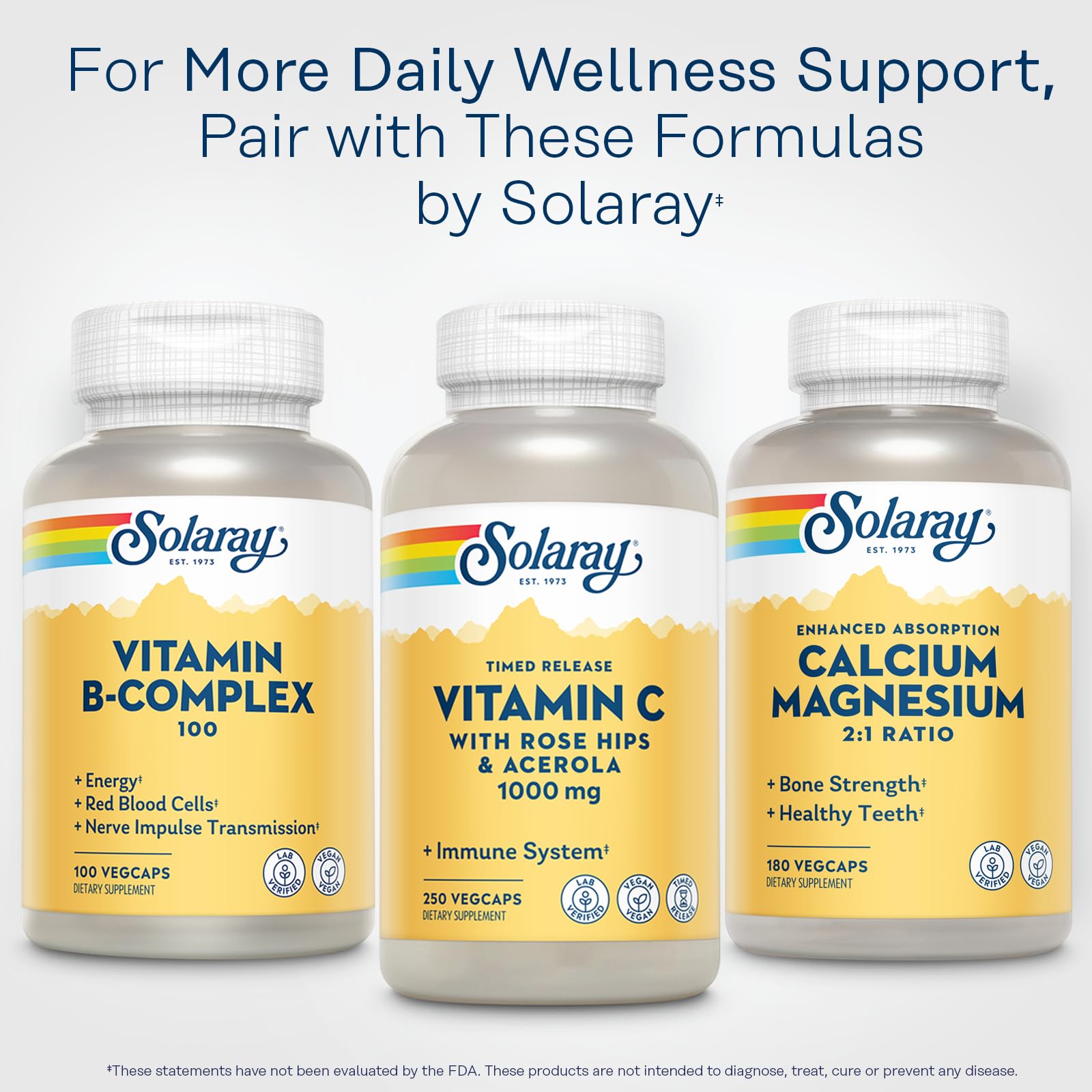 SOLARAY Calcium Magnesium lab-testing scene emphasizes quality checks