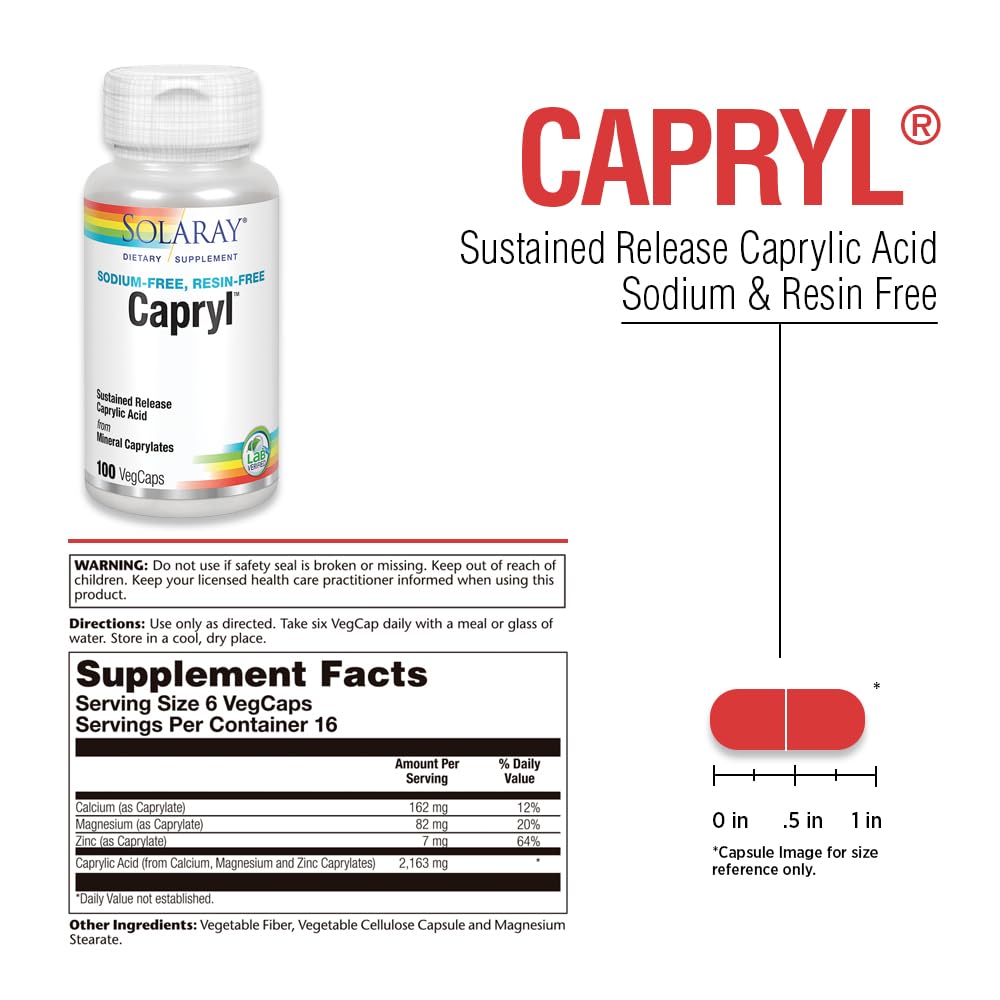 SOLARAY Capryl label detail indicating resin-free and potency.