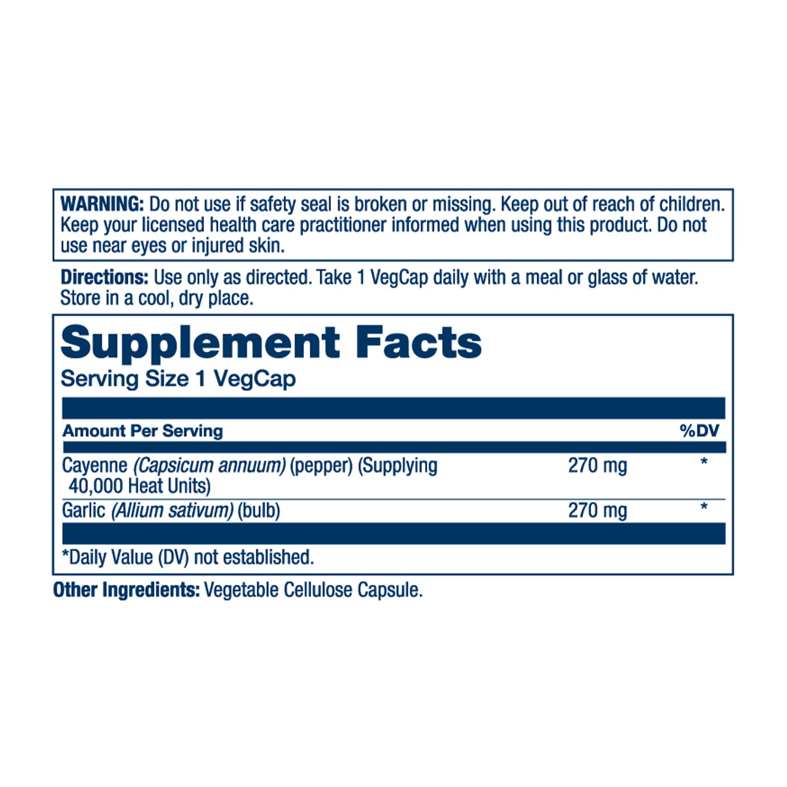Solaray Cayenne Garlic VegCaps capsules close-up highlighting vegan capsaicin blend.