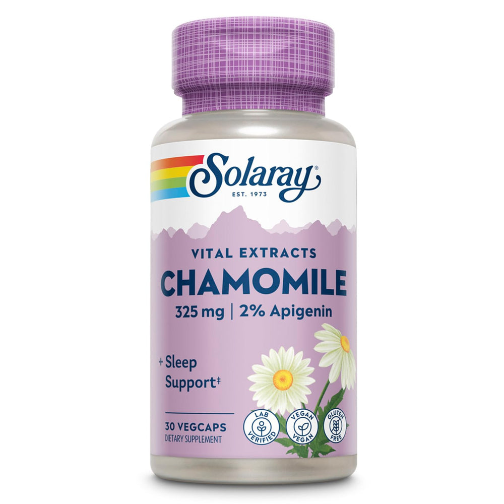 SOLARAY Chamomile Extract bottle label for easy daily herbal support.