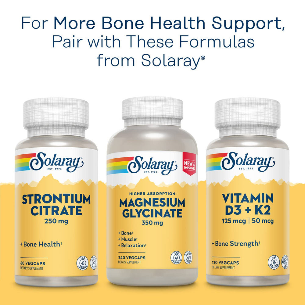 SOLARAY calcium bisglycinate product display with chelated formula on neutral backdrop