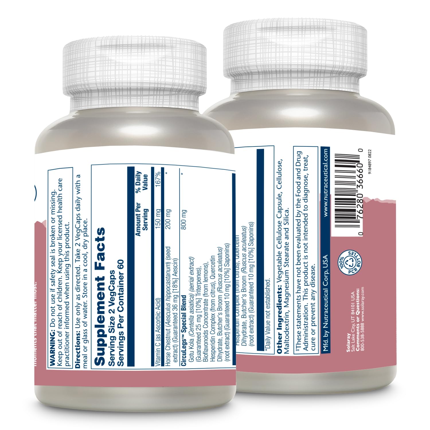 SOLARAY CircuLegs capsules showing Gotu Kola for circulation support