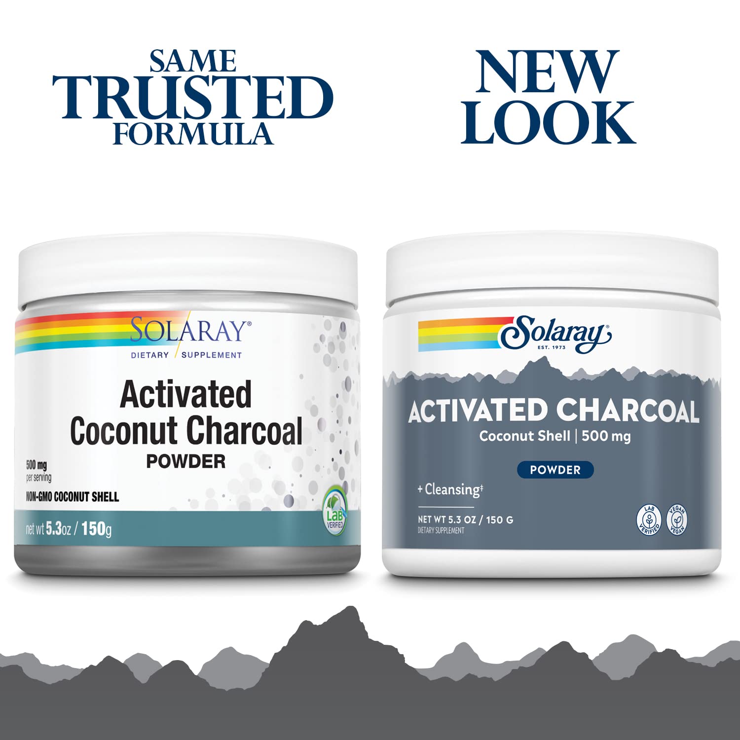 SOLARAY activated coconut charcoal powder texture closeup highlights fine powder for mixing.