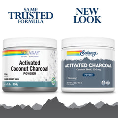 SOLARAY activated coconut charcoal powder texture closeup highlights fine powder for mixing.