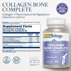 Solaray Collagen Bone Complete calcium and D3 ingredients for mineral absorption.