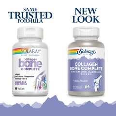Solaray Collagen Bone Complete capsules closeup emphasizing marine collagen and D3.