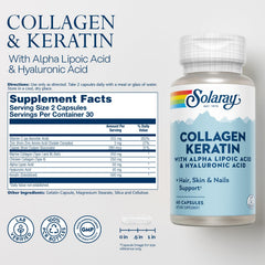 SOLARAY Collagen Keratin ingredients list featuring vitamin C, zinc, copper