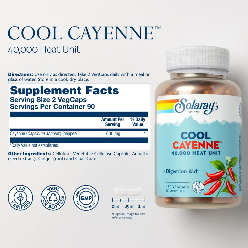 SOLARAY Cool Cayenne capsules close-up highlights capsaicin-rich capsules