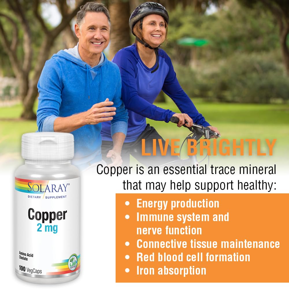 Solaray Copper 2 mg bottle with lab-verified potency and purity seal