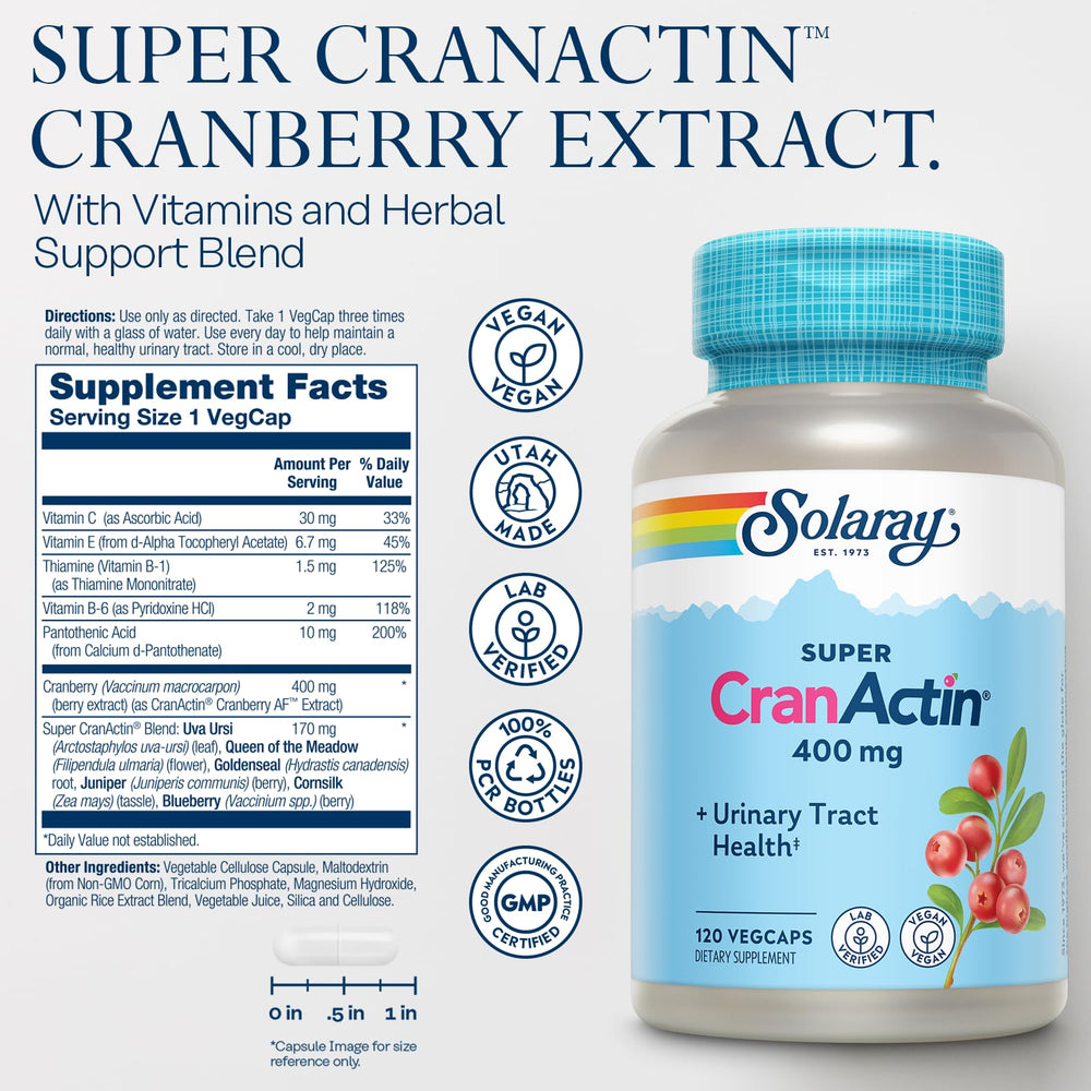 SOLARAY CranActin capsule close-up highlighting compact daily supplement.