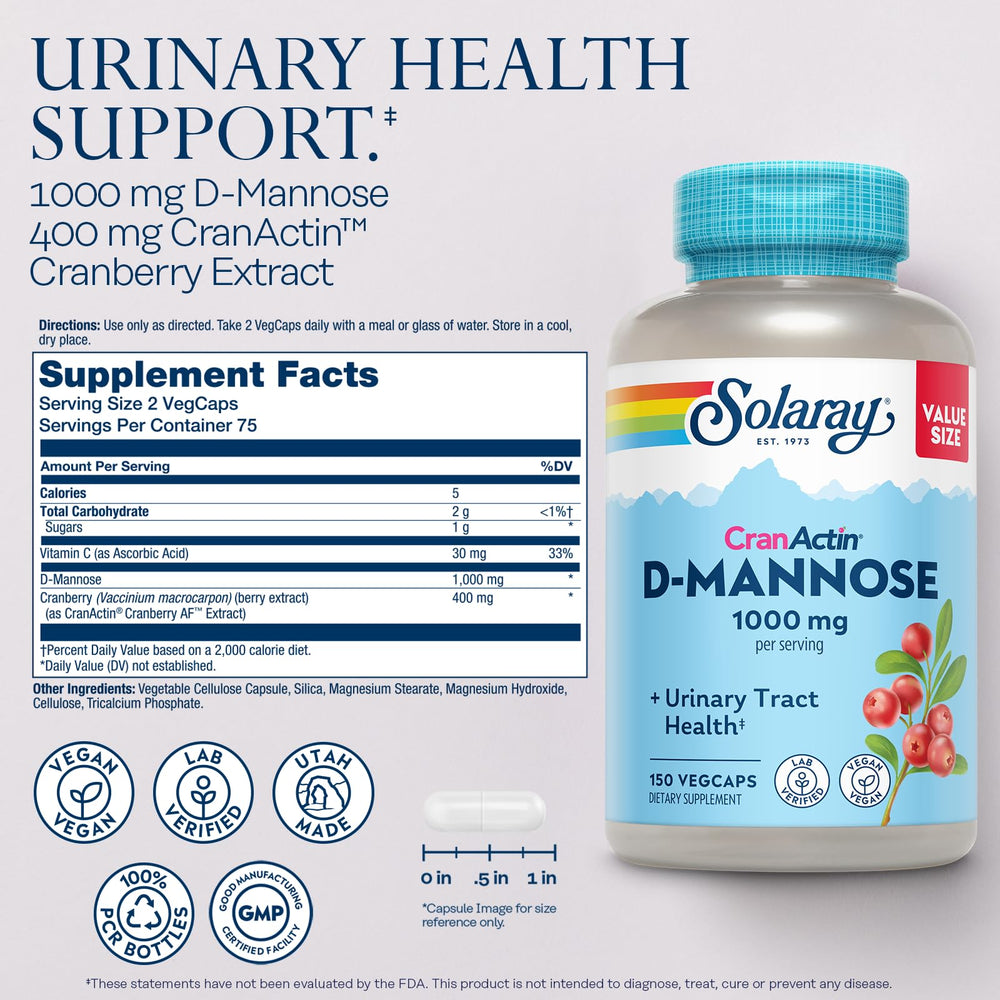 SOLARAY D-Mannose CranActin capsules for vegan daily use