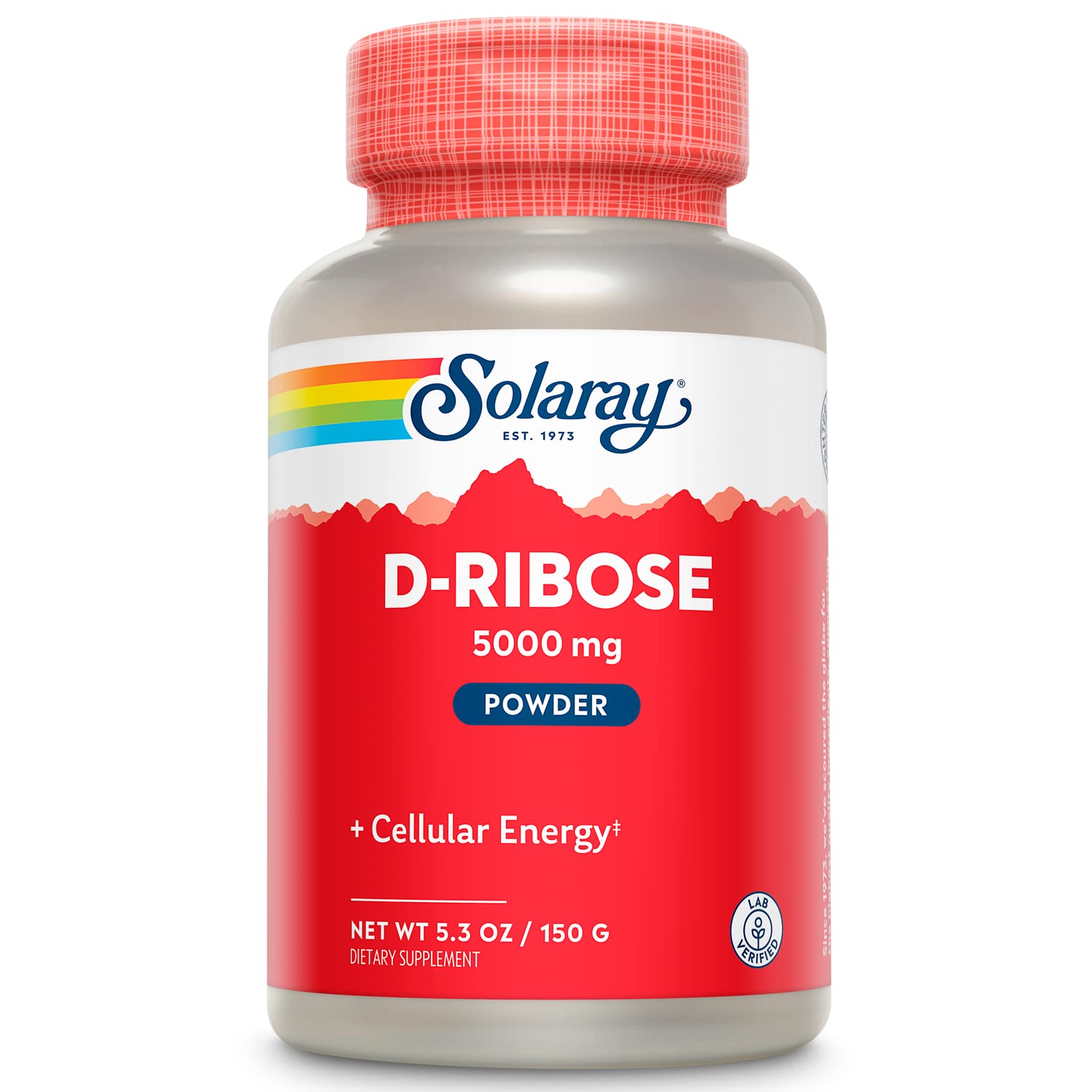 SOLARAY D-Ribose powder serving scoop illustrates convenient daily dosing for energy support.