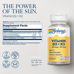 SOLARAY D3 K2 capsules close-up highlighting high-potency vitamin D3