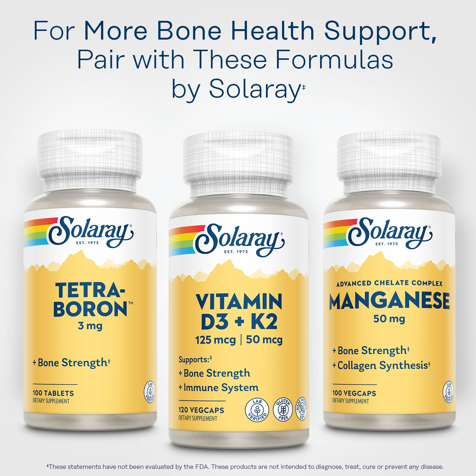 SOLARAY Vitamin D3 K2 eco-packaging uses post-consumer recycled resin.