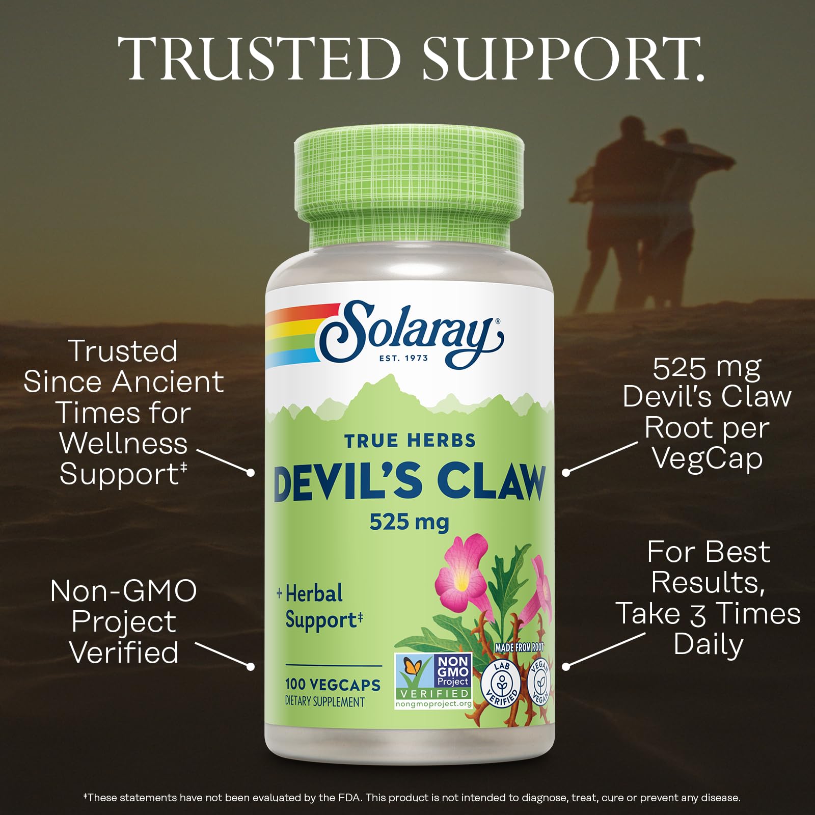 SOLARAY Devils Claw bottle pour supports convenient daily intake