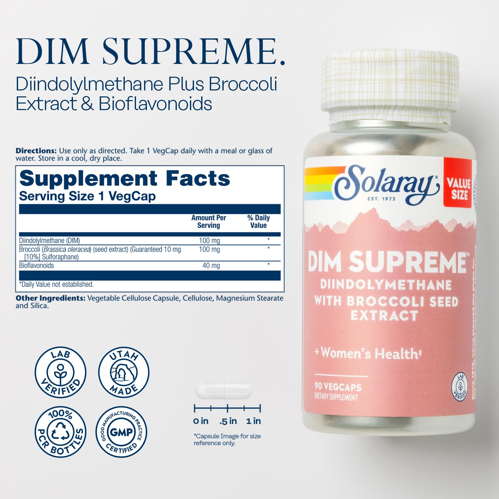 SOLARAY DIM Supreme bottle label close-up highlighting key ingredients