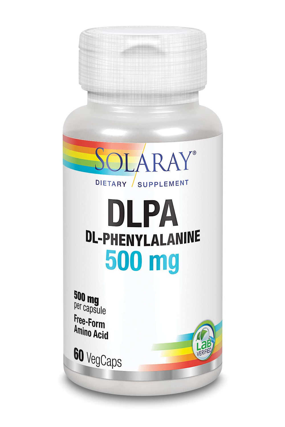 SOLARAY DL-Phenylalanine packaging front shows product benefits and dosage