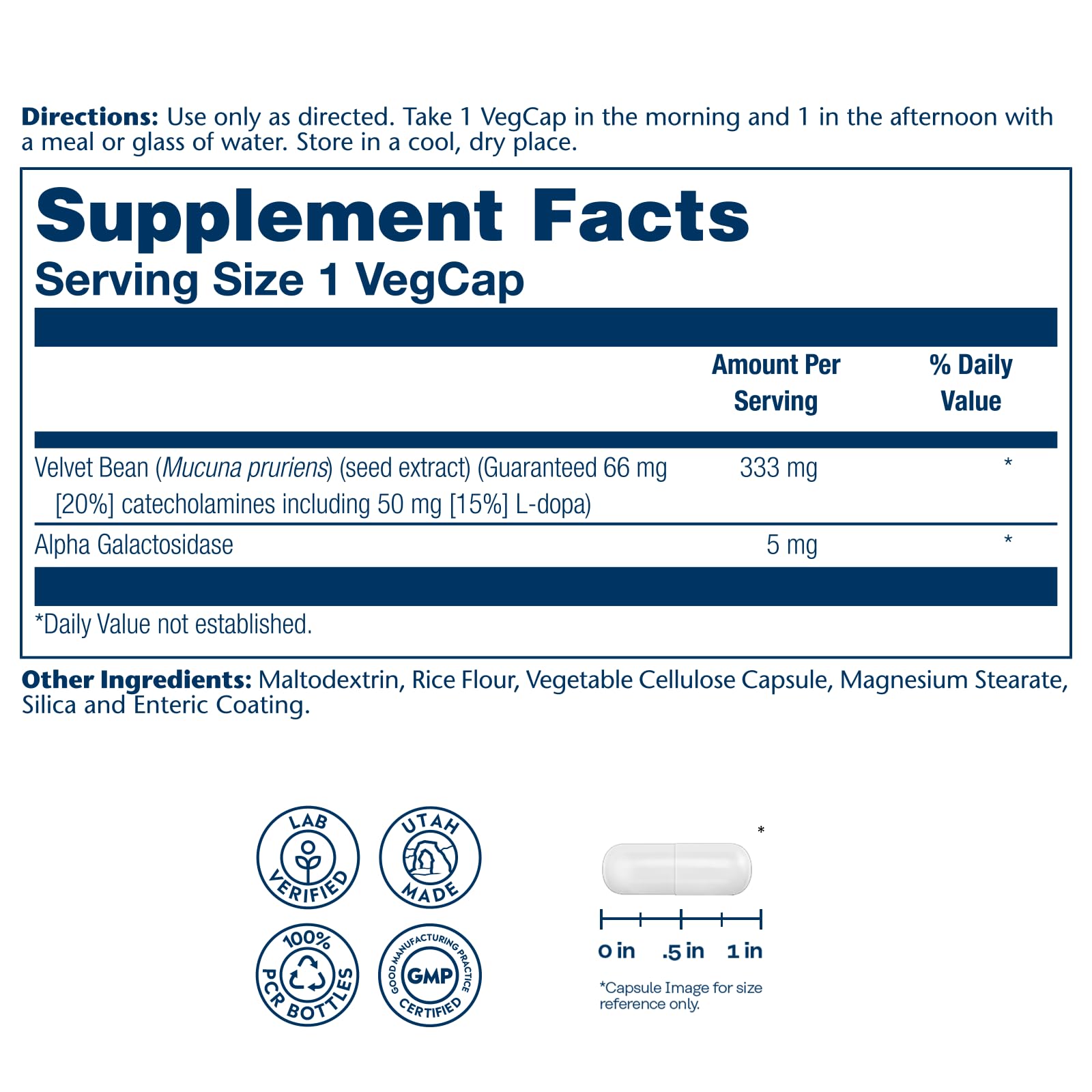 SOLARAY Dopabean capsules in hand for daily wellness