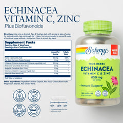 SOLARAY Echinacea capsules close-up showing two-capsule serving for daily immune support.
