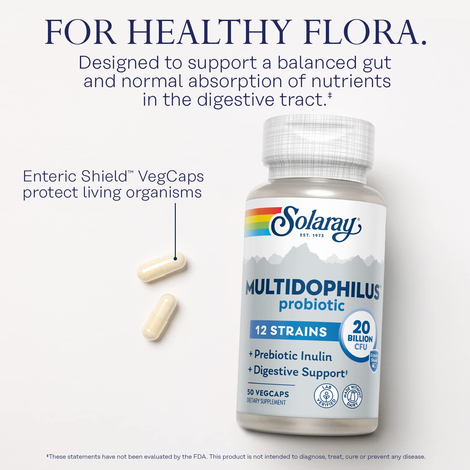 Solaray enteric VegCaps packaging designed for travel-friendly use.
