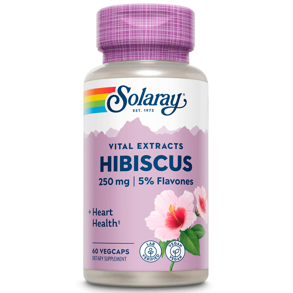 Envase SOLARAY con cápsulas de hibisco para apoyo diario de hábitos saludables.