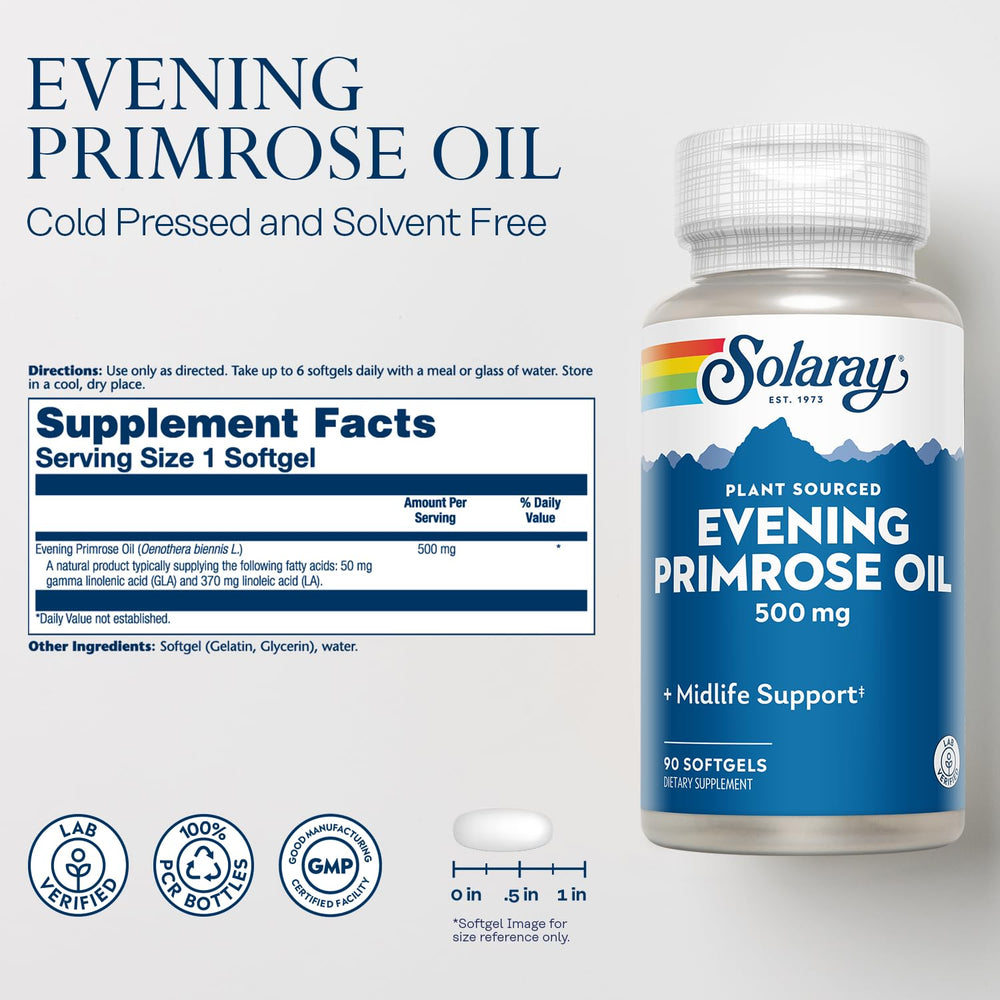SOLARAY Evening Primrose Oil capsules ready for daily use and midlife balance.