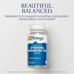SOLARAY Evening Primrose Oil label closeup showing GLA and LA content for users.