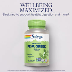SOLARAY Fenugreek bottle pour showing convenient daily intake