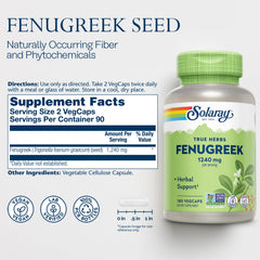 SOLARAY Fenugreek capsules in bottle, natural herbal support for digestion and wellness
