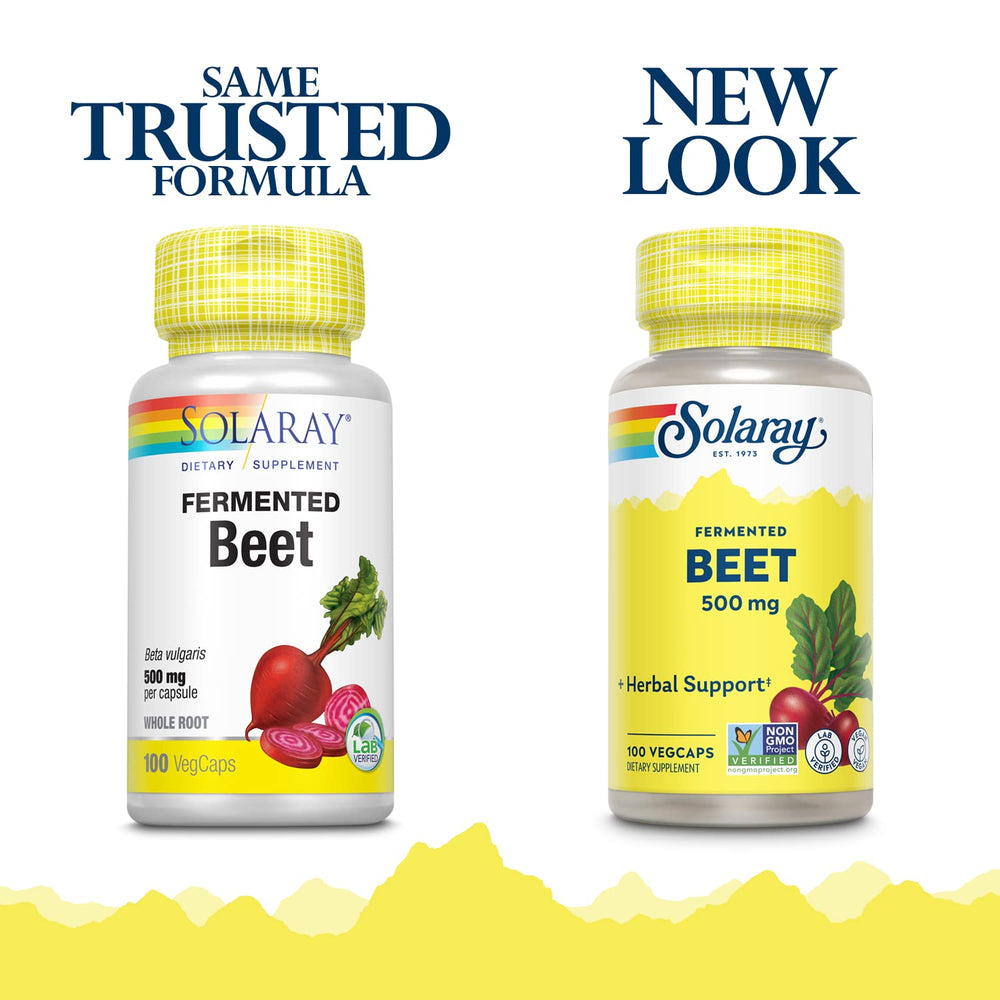 SOLARAY beet root capsules close-up highlighting convenient daily capsules for energy and endurance